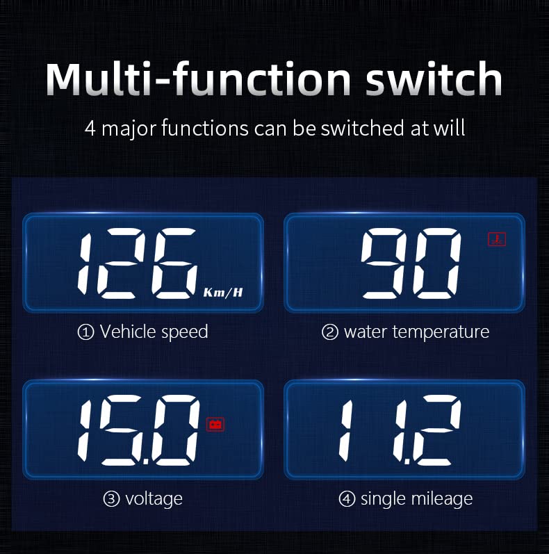Car Portable Speed Monitor, M3 Head Up Display Car Universal HUD with OBD Cable, Speedometer Engine RPM Water Temperature Overspeed Warning Mileage Measurement All in One