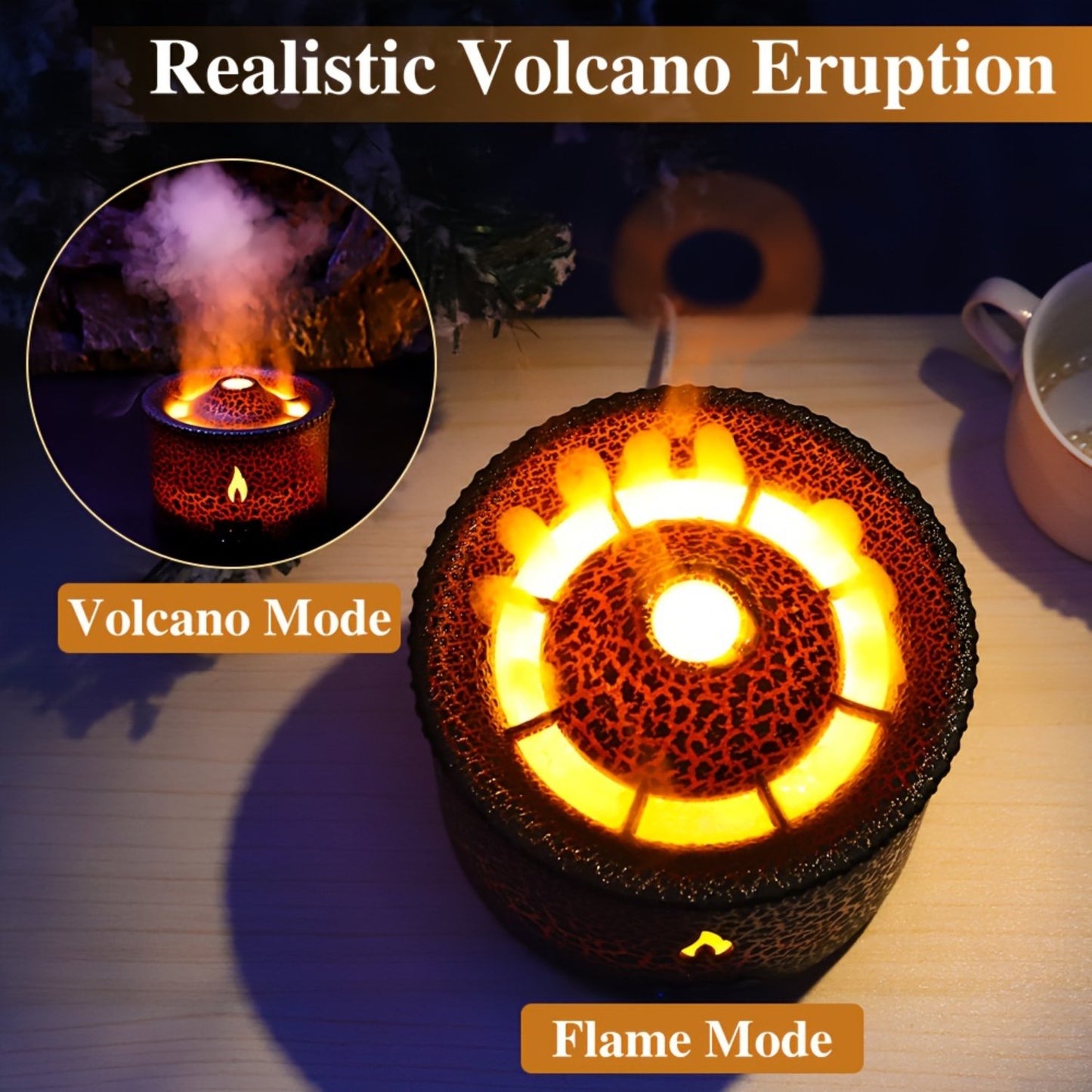 MNGQNG REUP Volcanic Flame Diffuser Essential Oil 360ml Portable Air Humidifier With Cute Smoke Ring Night Light Lamp Fragrance