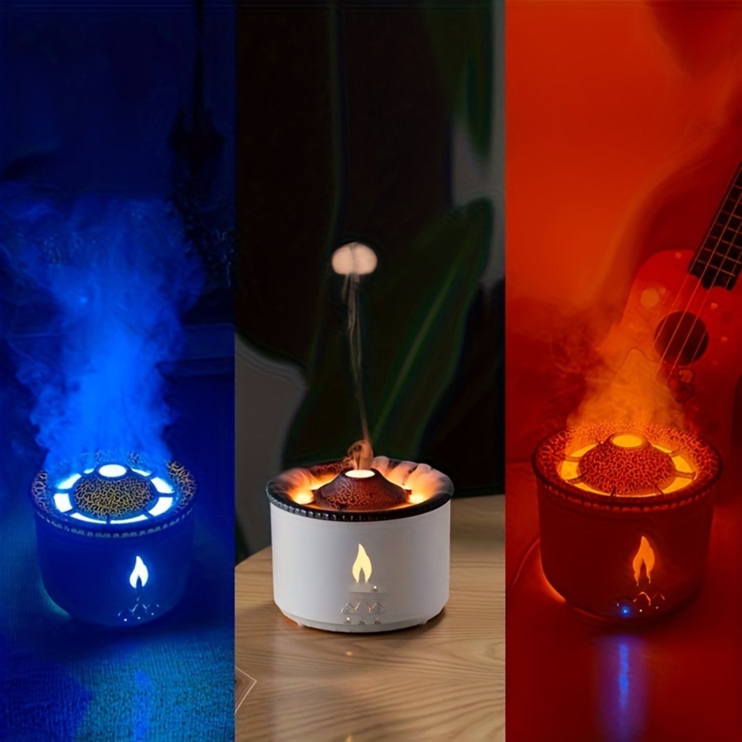 MNGQNG REUP Volcanic Flame Diffuser Essential Oil 360ml Portable Air Humidifier With Cute Smoke Ring Night Light Lamp Fragrance