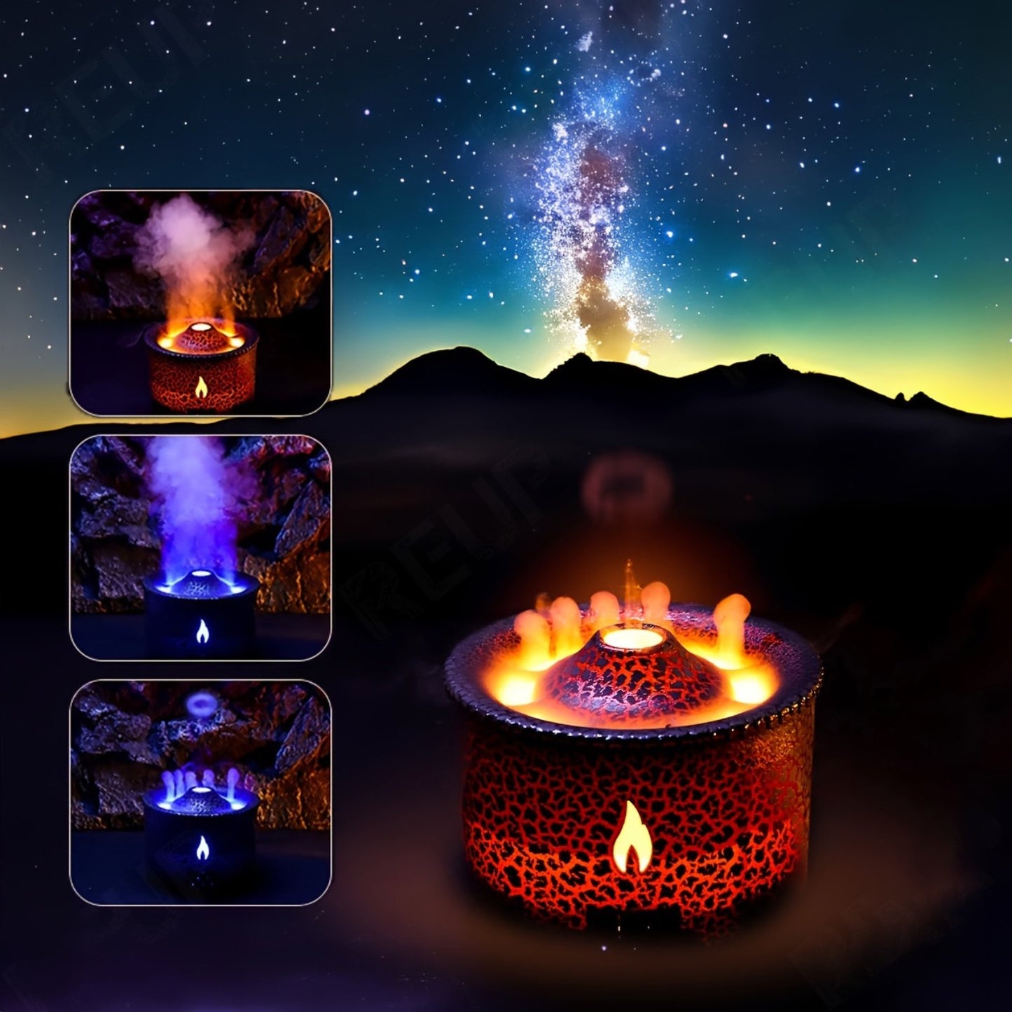 MNGQNG REUP Volcanic Flame Diffuser Essential Oil 360ml Portable Air Humidifier With Cute Smoke Ring Night Light Lamp Fragrance