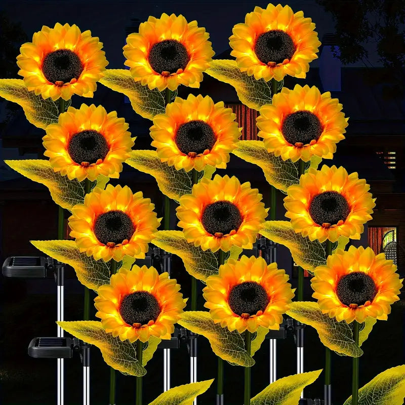 2 Packs Sunflower Solar Lights Outdoor Decor, With 3 LED Sunflower Yellow Flower Lights, Decorative For Patio Lawn Garden Yard Pathway Decoration
