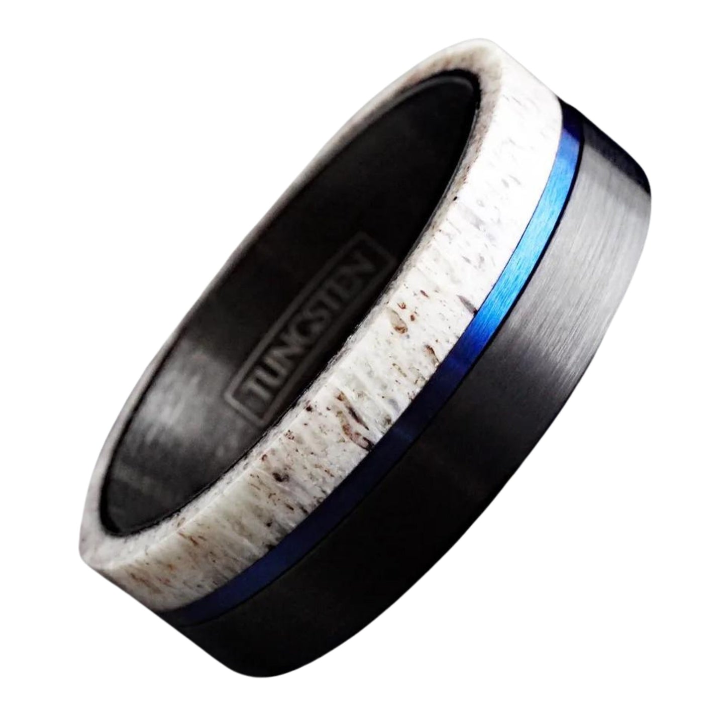 Customizable Men's Deer Antler w/ Blue Stripe Tungsten Ring | Wedding Band for Men | Gift for Him | Dainty Jewelry