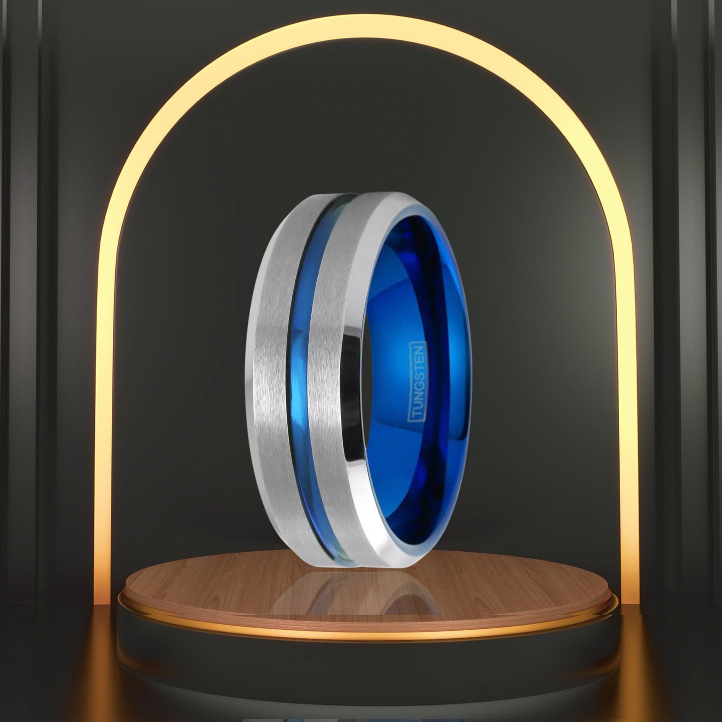 Customizable Thin Blue Line Wedding Band | Brushed Silver Tungsten Men's Ring | Wedding Band Jewelry