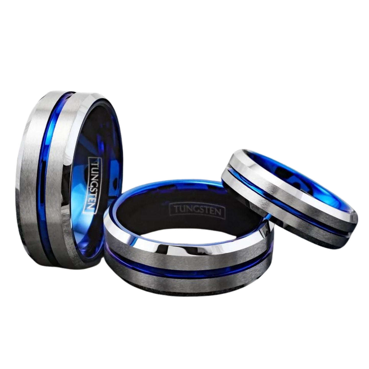 Customizable Thin Blue Line Wedding Band | Brushed Silver Tungsten Men's Ring | Wedding Band Jewelry