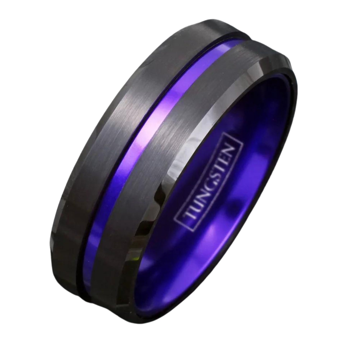Personalized 6/8mm Purple Stripe Wedding Band | Black Tungsten Ring for Her | Engraving Available | Best Gift for Her