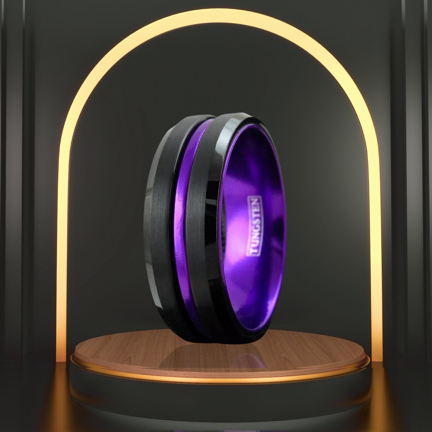 Personalized 6/8mm Purple Stripe Wedding Band | Black Tungsten Ring for Her | Engraving Available | Best Gift for Her