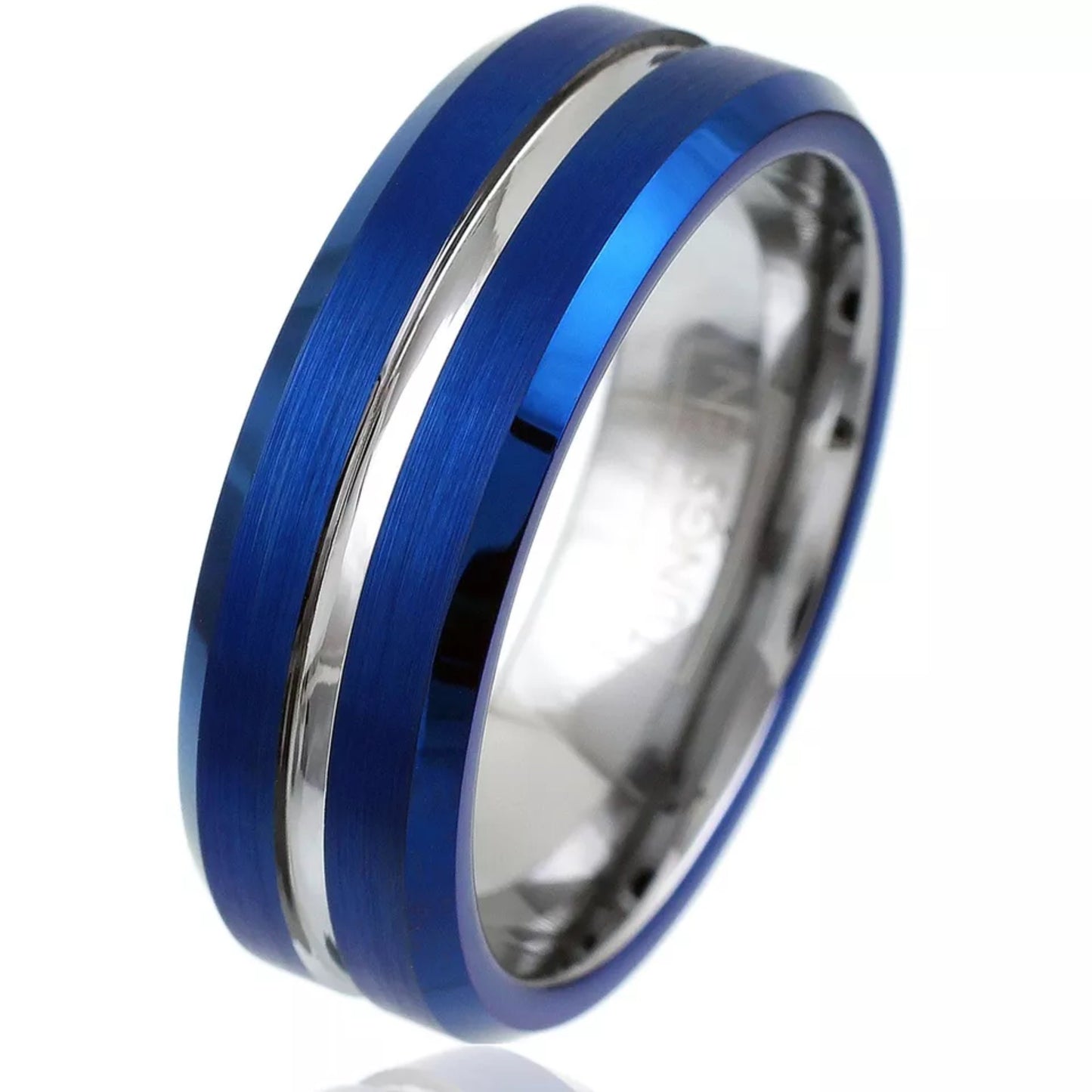 First Responder Jewelry for Nurses | Customizable 6mm Blue Ring for Caretaker | Thin White line inlay Ring Band