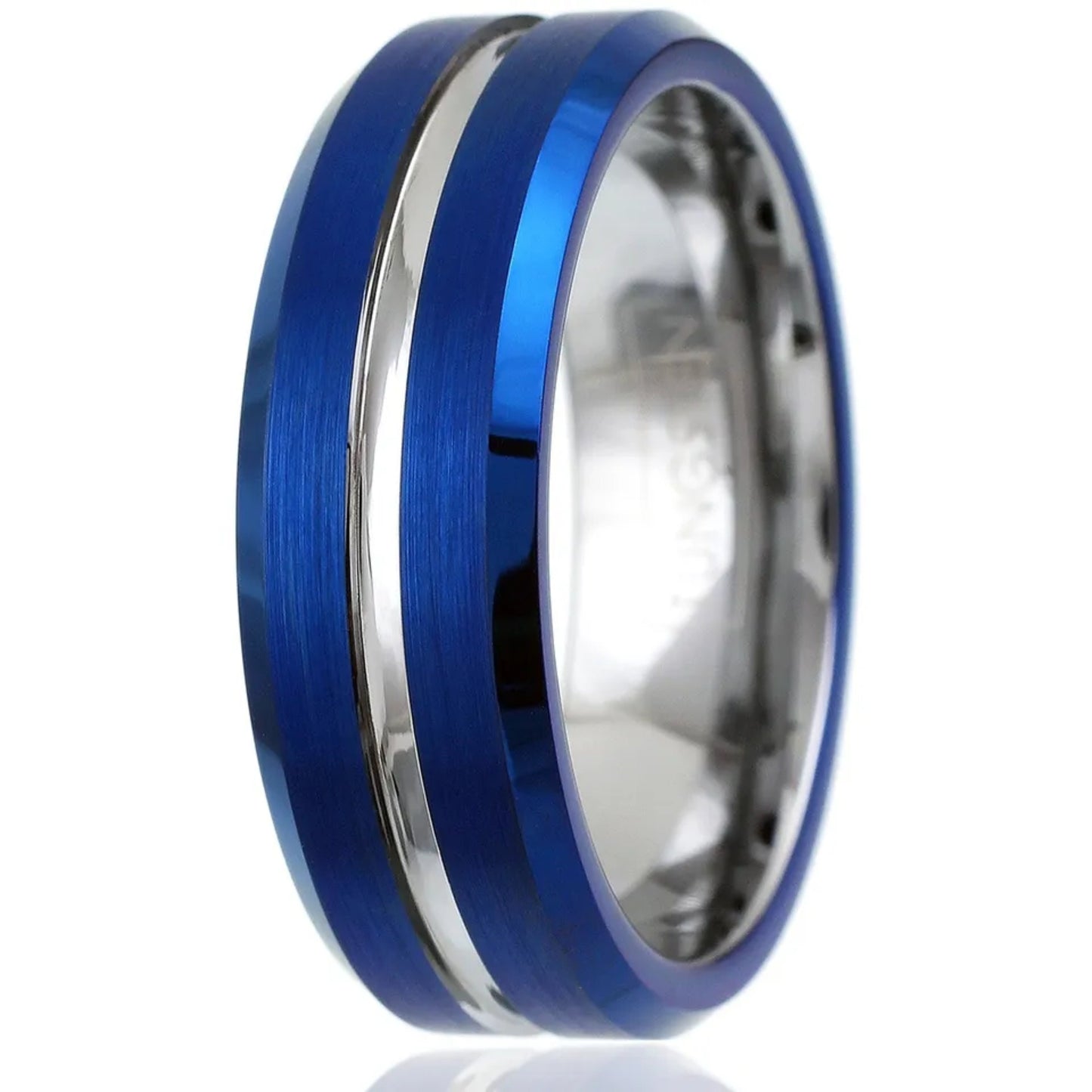 First Responder Jewelry for Nurses | Customizable 6mm Blue Ring for Caretaker | Thin White line inlay Ring Band
