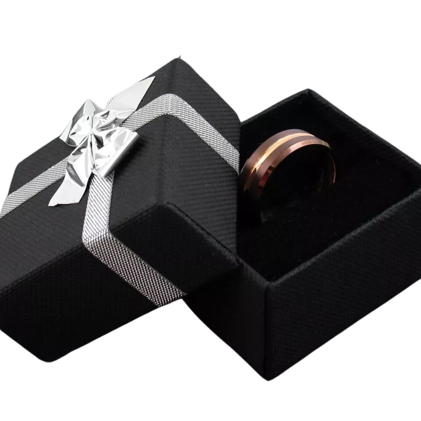 Personalized 8mm Bronze-Brown Tungsten Men's Ring | Rose Gold Plated Stripe Wedding Band for Groomsmen