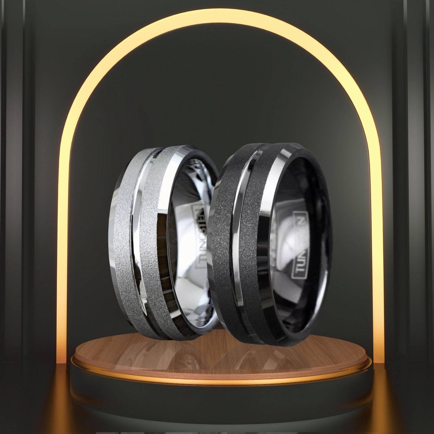 Black and Silver Sand Blast Tungsten Band | Men's Silver Inlay Groove Wedding Band Ring | Gift for Father | 8mm Elegant Ring