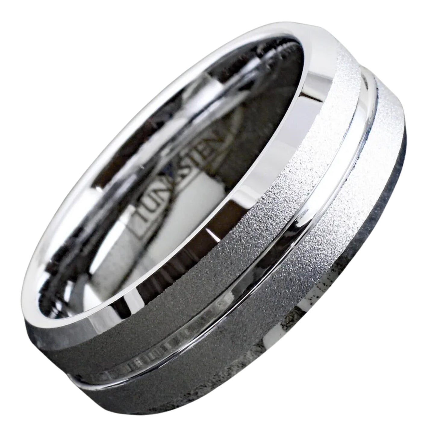 Black and Silver Sand Blast Tungsten Band | Men's Silver Inlay Groove Wedding Band Ring | Gift for Father | 8mm Elegant Ring