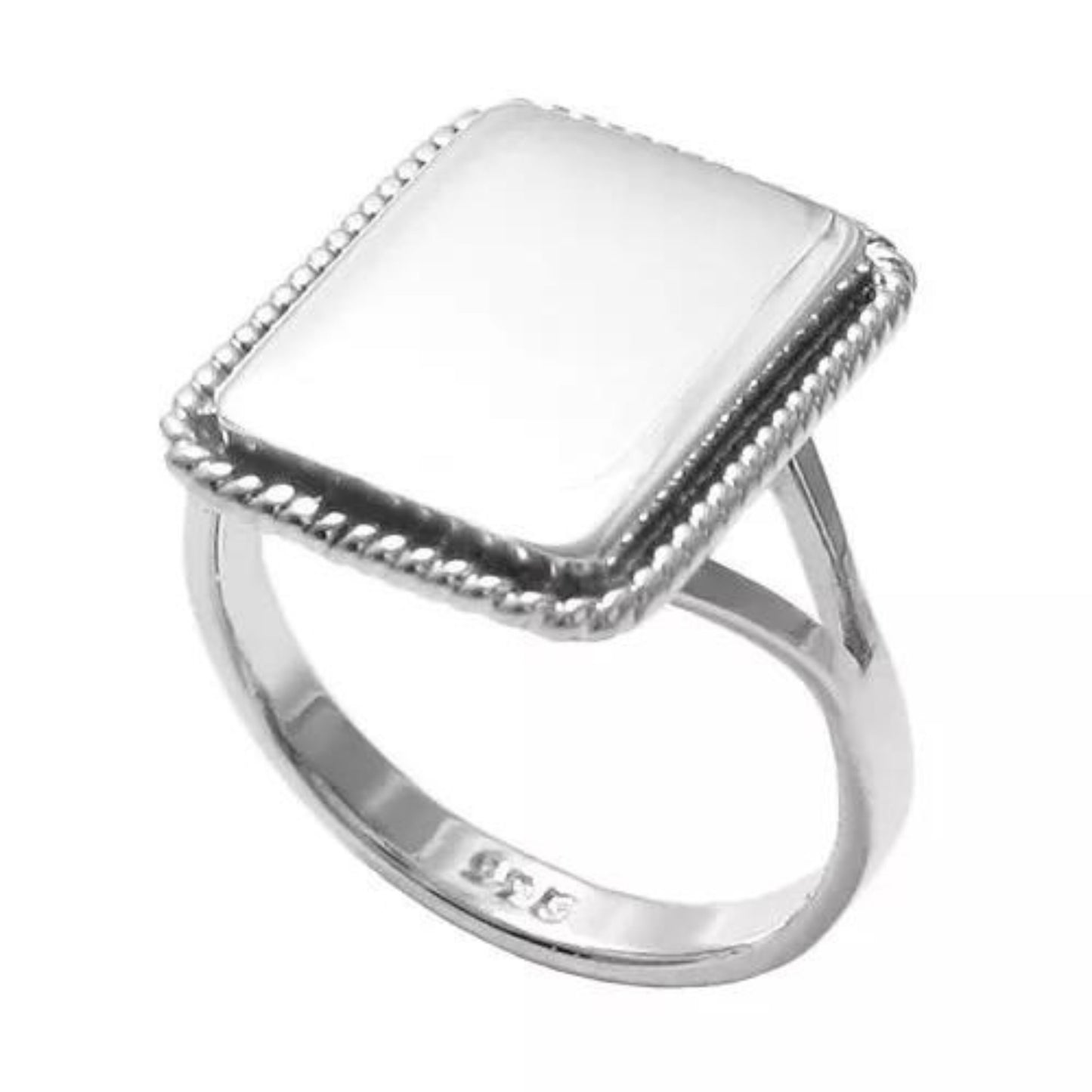 Personalizable Rectangle Shaped Women Ring | 925 Sterling Silver Rope Edge Design | 17mm Ring with All Size 5-9