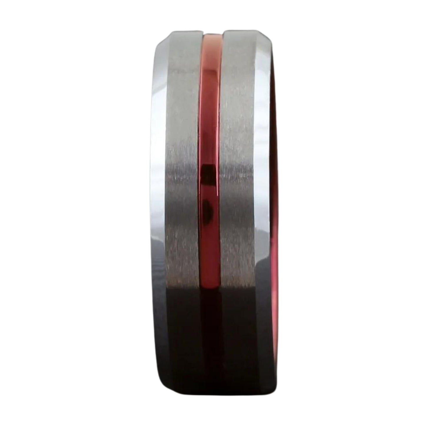 8mm Brushed Tungsten Ring for Men | Personalized Silver w/ Wine Red Grooved Men's Wedding Band | Gift for Valentines