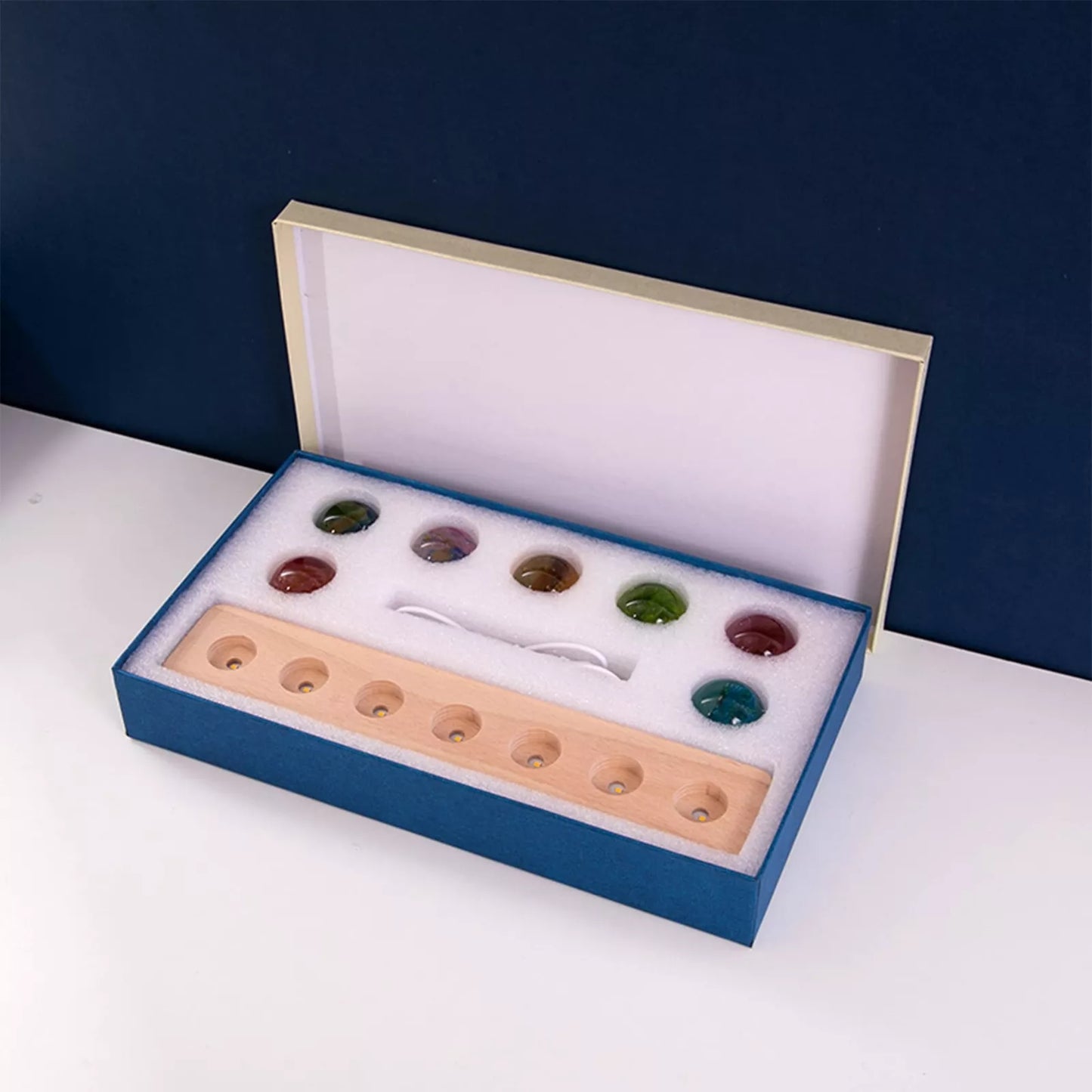 7 Chakra Healing Spheres with LED Wooden Stand