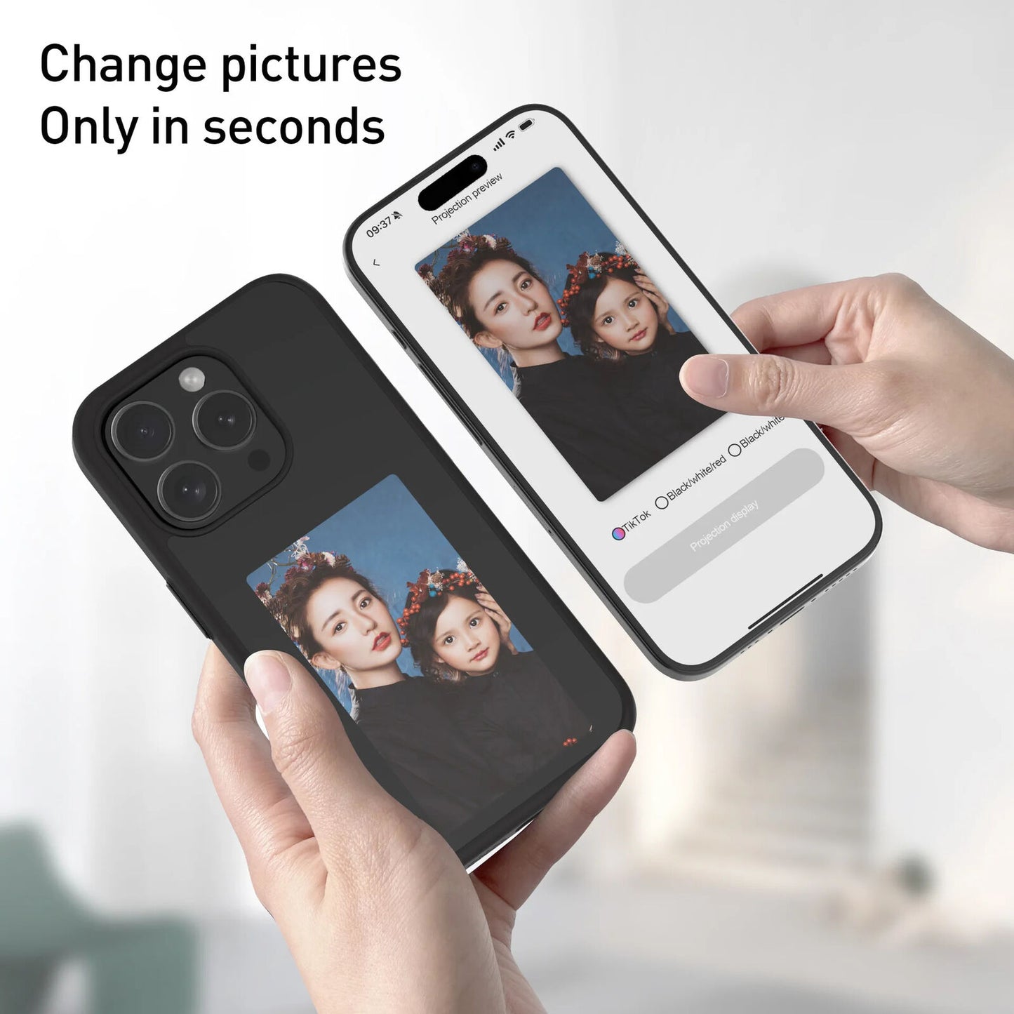 Customizable Phone Case with E Ink Screen Display, NFC, and DIY Picture Option for iPhone