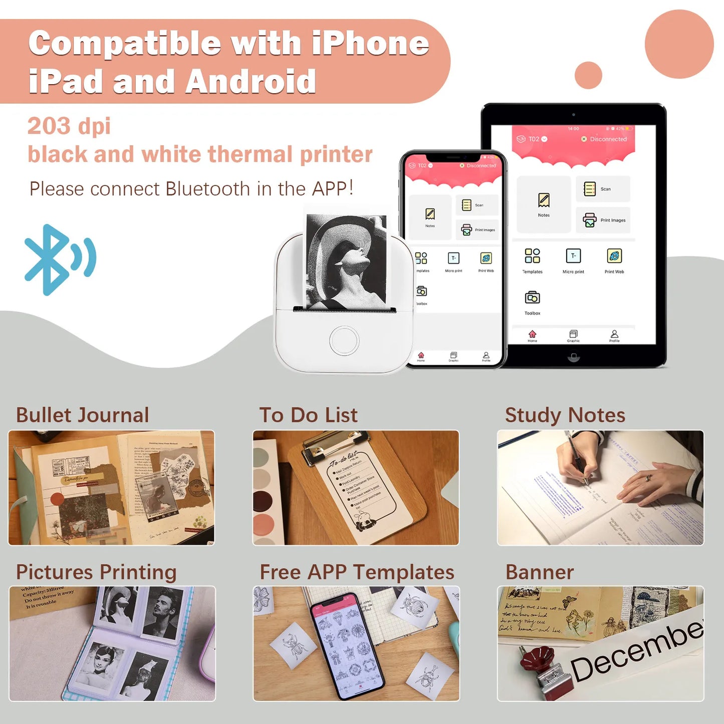 Mini Pocket Thermal Printer with Wireless Bluetooth for Photos or Labels