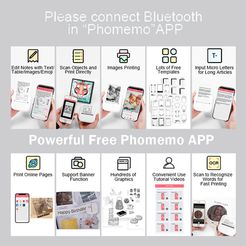 Mini Pocket Thermal Printer with Wireless Bluetooth for Photos or Labels