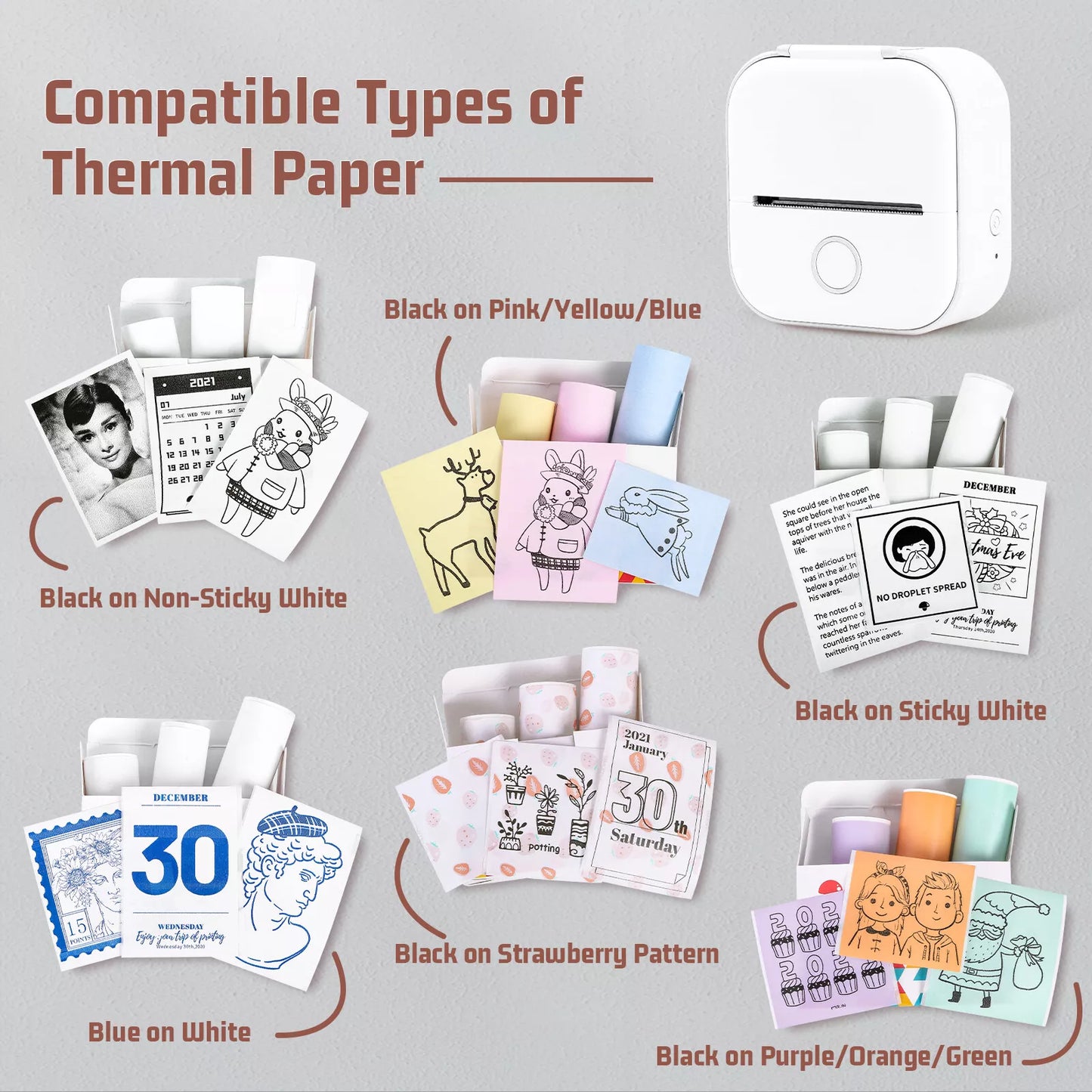 Mini Pocket Thermal Printer with Wireless Bluetooth for Photos or Labels