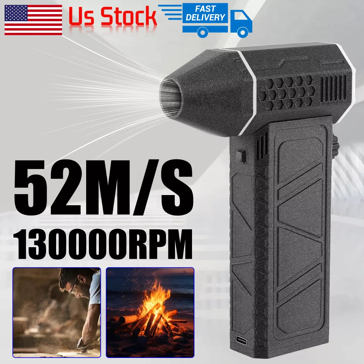 Turbo Blower Jet Fan with Rechargeable Battery and Brushless Motor - Powerful Airflow,