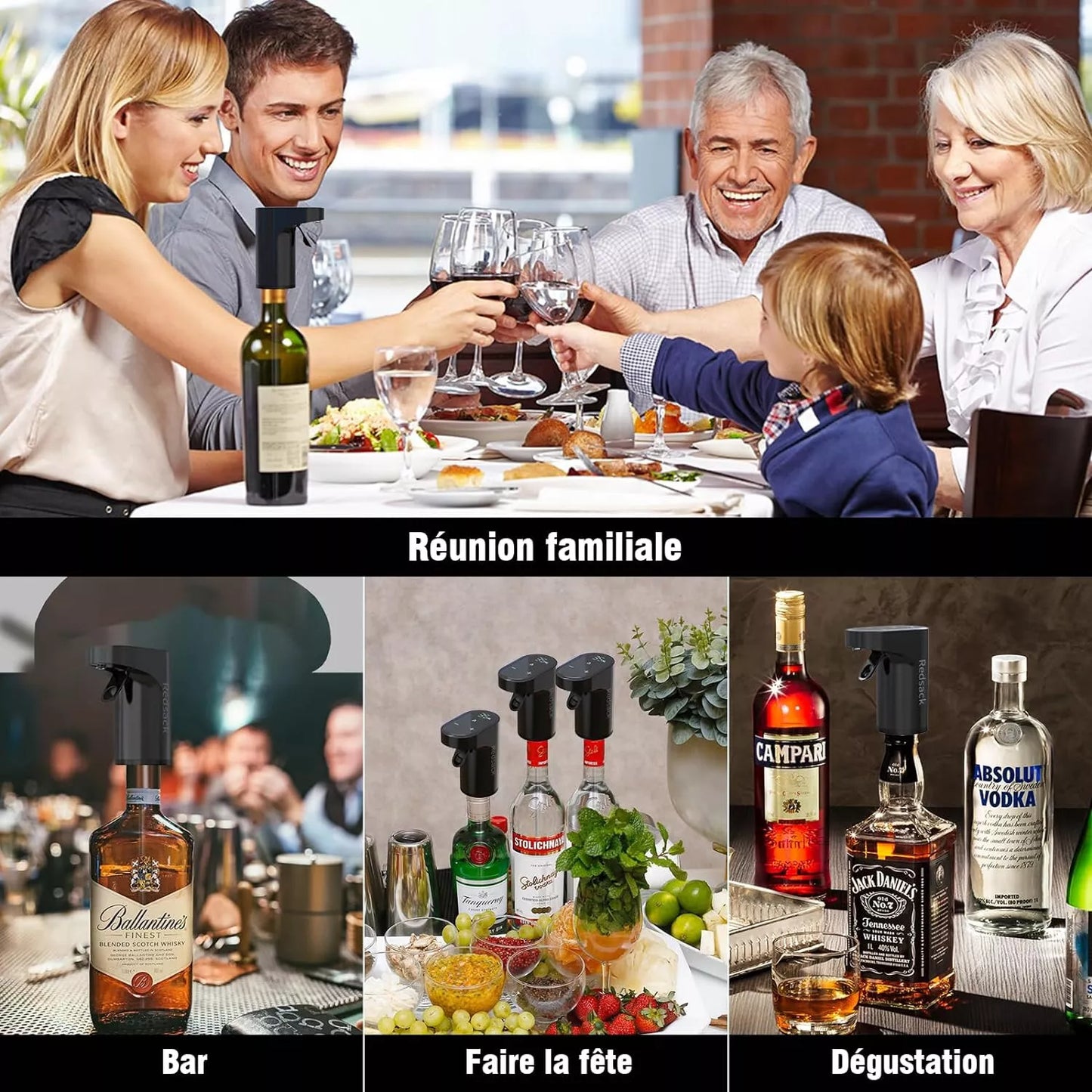 Redsack Wine Dispenser Electric Decanter Aerator Whiskey Pourer Pump Black