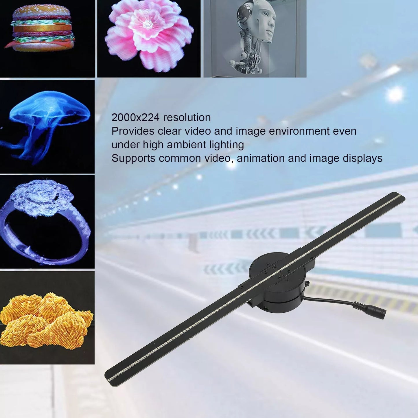3D Hologram Fan 224 LED Light Beads High Resolution 3D WiFi Advertising Player