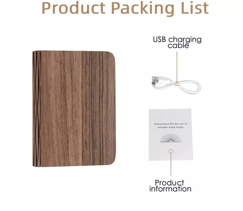 Portable Folding Wooden Book Lamp USB Rechargeable Desk Night Light New