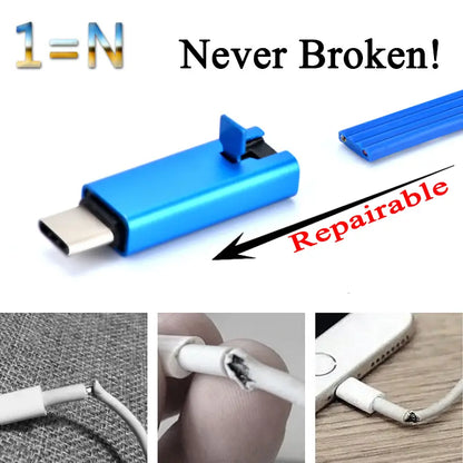 Adjustable USB Cable – Reusable Phone Charging Cable for iPhone, Android, and Type-C Devices with Quick Repair Feature