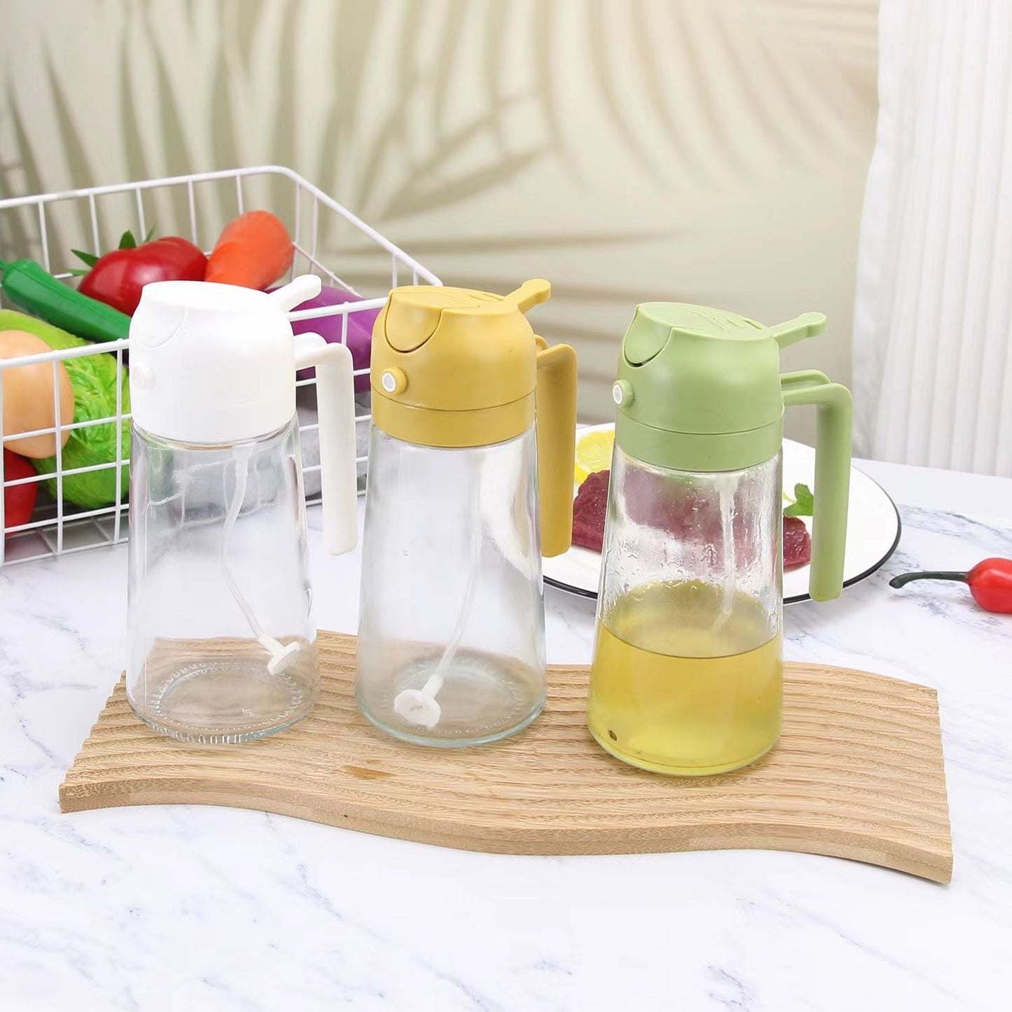 2-in-1 Glass Oil Dispenser & Olive Oil Mister Sprayer Bottle for Kitchen, Frying, Grilling, Salad, BBQ - 450ml