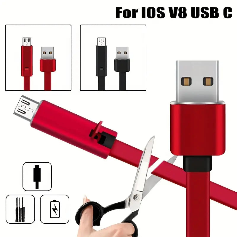 Adjustable USB Cable – Reusable Phone Charging Cable for iPhone, Android, and Type-C Devices with Quick Repair Feature