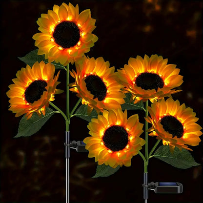 2 Packs Sunflower Solar Lights Outdoor Decor, With 3 LED Sunflower Yellow Flower Lights, Decorative For Patio Lawn Garden Yard Pathway Decoration