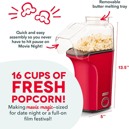 DASH Hot Air Popcorn Popper Maker with Measuring Cup to Portion Popping Corn Kernels