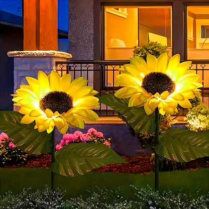 2 Packs Sunflower Solar Lights Outdoor Decor, With 3 LED Sunflower Yellow Flower Lights, Decorative For Patio Lawn Garden Yard Pathway Decoration