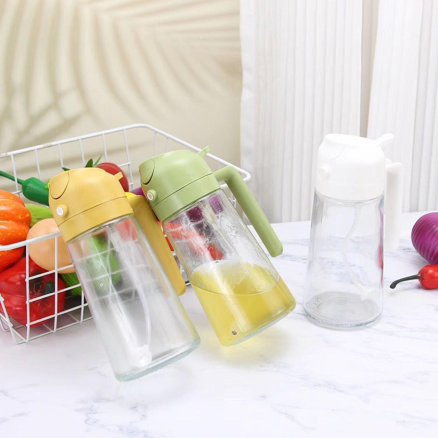 2-in-1 Glass Oil Dispenser & Olive Oil Mister Sprayer Bottle for Kitchen, Frying, Grilling, Salad, BBQ - 450ml