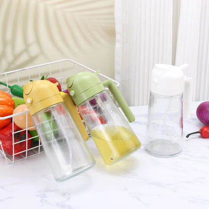 2-in-1 Glass Oil Dispenser & Olive Oil Mister Sprayer Bottle for Kitchen, Frying, Grilling, Salad, BBQ - 450ml
