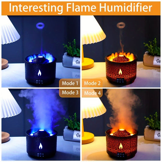 MNGQNG REUP Volcanic Flame Diffuser Essential Oil 360ml Portable Air Humidifier With Cute Smoke Ring Night Light Lamp Fragrance