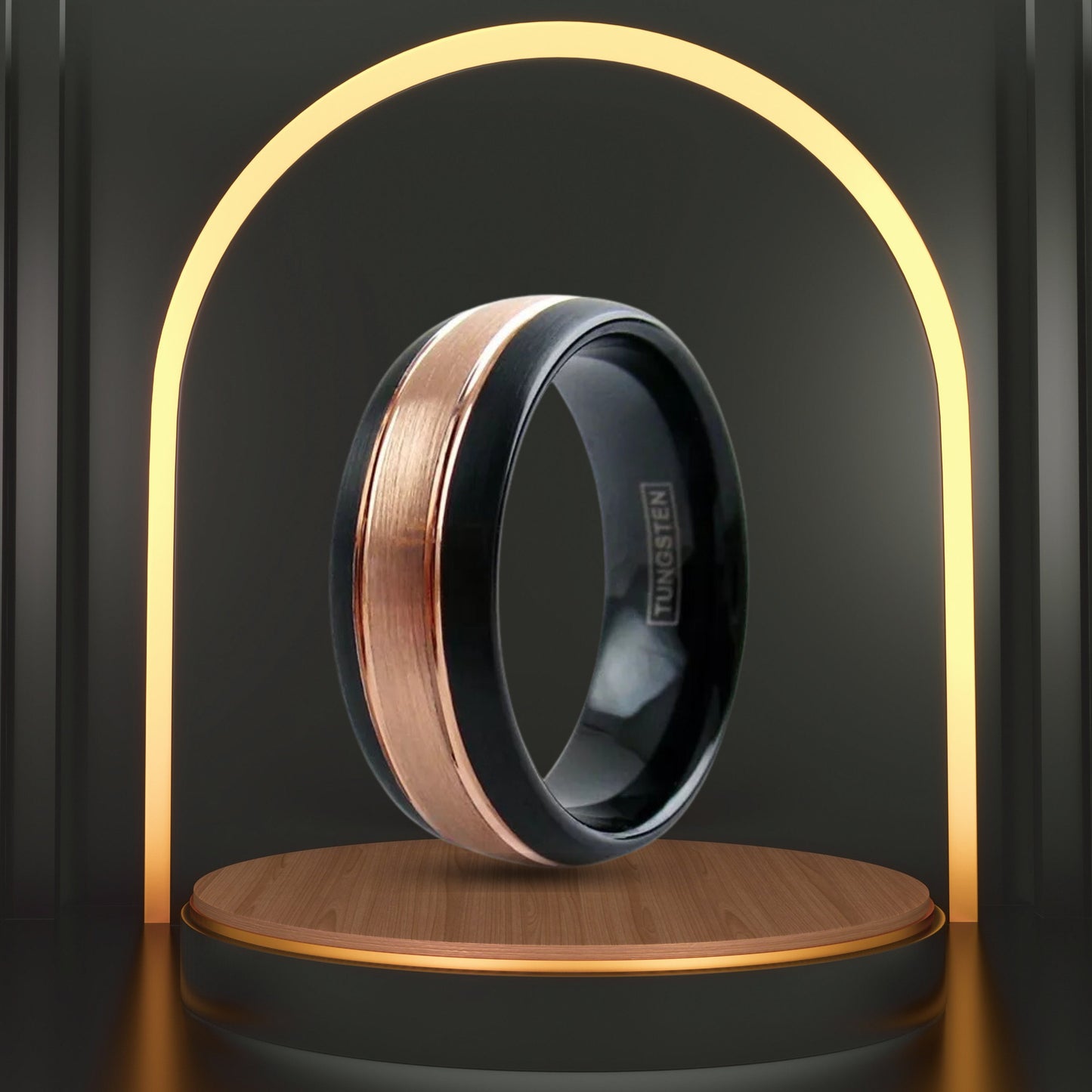 Personalized Brushed Rose Gold Plated Engravable Wedding Band | 8mm Grooved Tungsten Men's Ring | All Sizes available