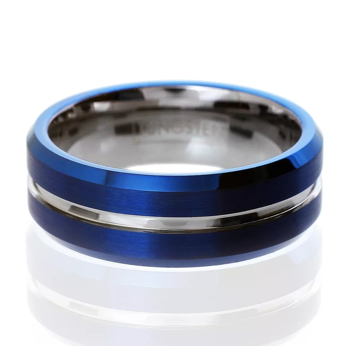 First Responder Jewelry for Nurses | Customizable 6mm Blue Ring for Caretaker | Thin White line inlay Ring Band