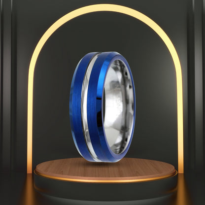First Responder Jewelry for Nurses | Customizable 6mm Blue Ring for Caretaker | Thin White line inlay Ring Band