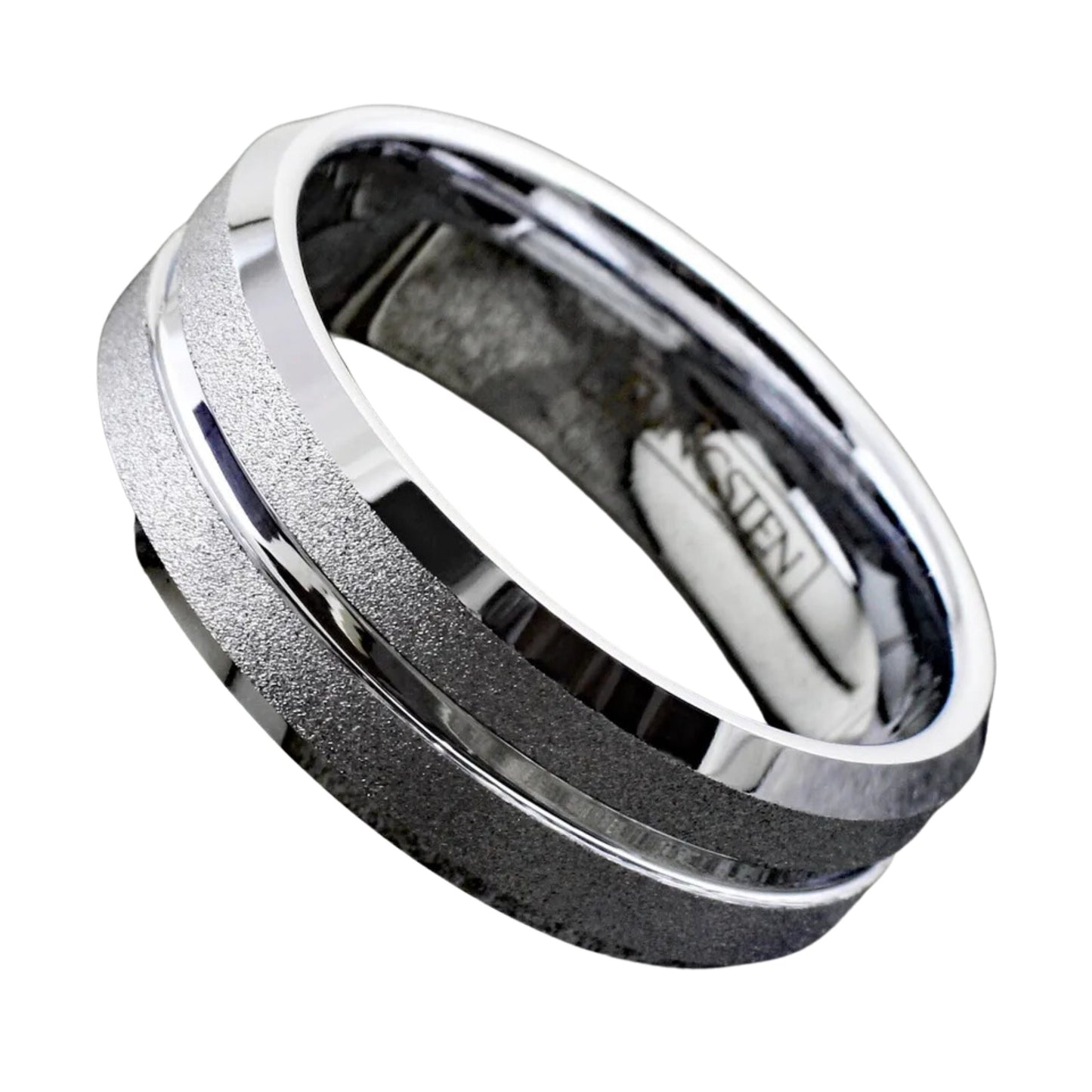 Black and Silver Sand Blast Tungsten Band | Men's Silver Inlay Groove Wedding Band Ring | Gift for Father | 8mm Elegant Ring