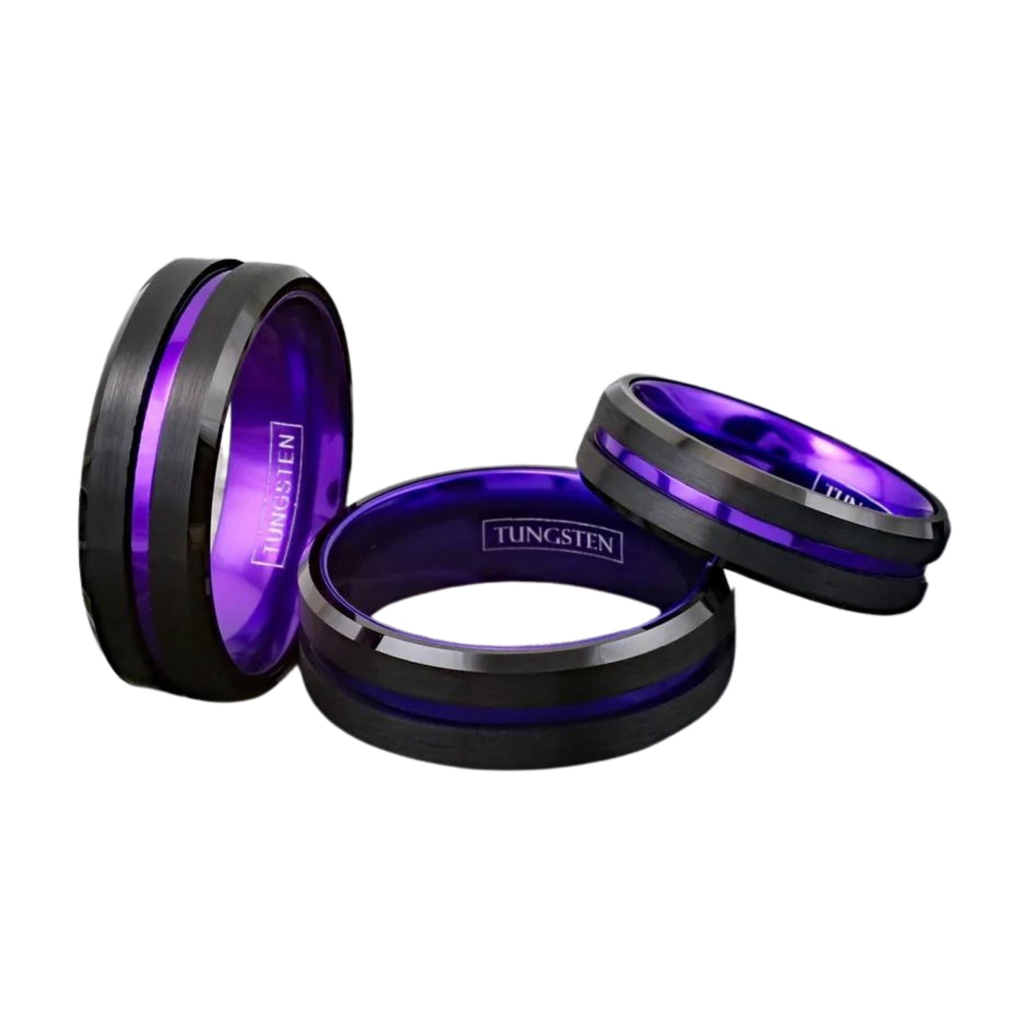 Personalized 6/8mm Purple Stripe Wedding Band | Black Tungsten Ring for Her | Engraving Available | Best Gift for Her