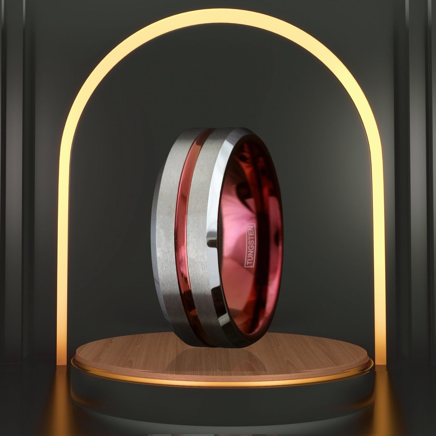8mm Brushed Tungsten Ring for Men | Personalized Silver w/ Wine Red Grooved Men's Wedding Band | Gift for Valentines