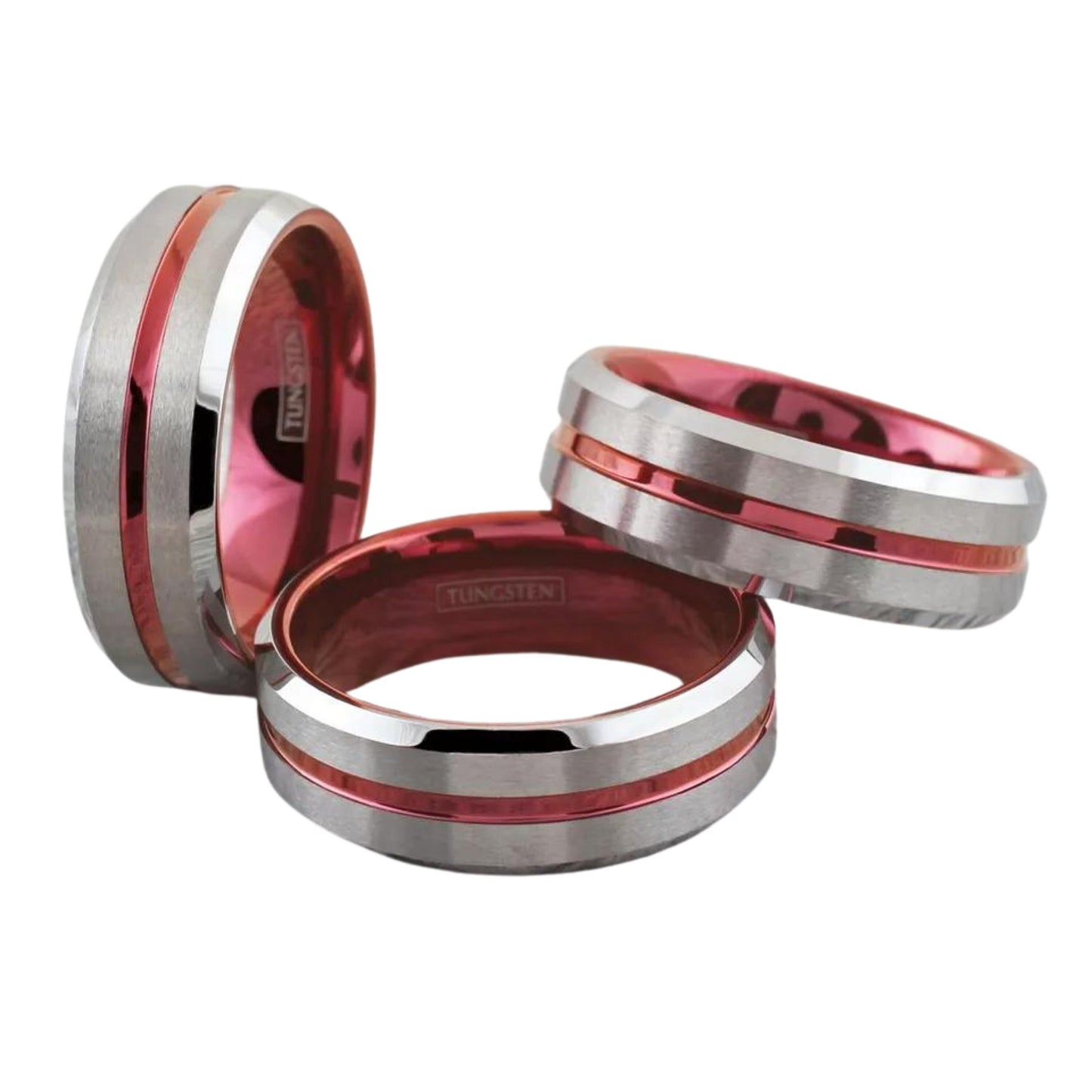 8mm Brushed Tungsten Ring for Men | Personalized Silver w/ Wine Red Grooved Men's Wedding Band | Gift for Valentines