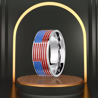 4th July Independence Day Jewelry | Stainless Steel Men's Wedding Band Ring USA | United States American Flag Imprinted
