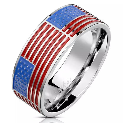 4th July Independence Day Jewelry | Stainless Steel Men's Wedding Band Ring USA | United States American Flag Imprinted