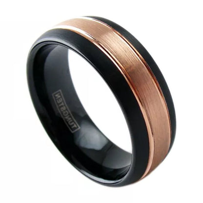 Personalized Brushed Rose Gold Plated Engravable Wedding Band | 8mm Grooved Tungsten Men's Ring | All Sizes available