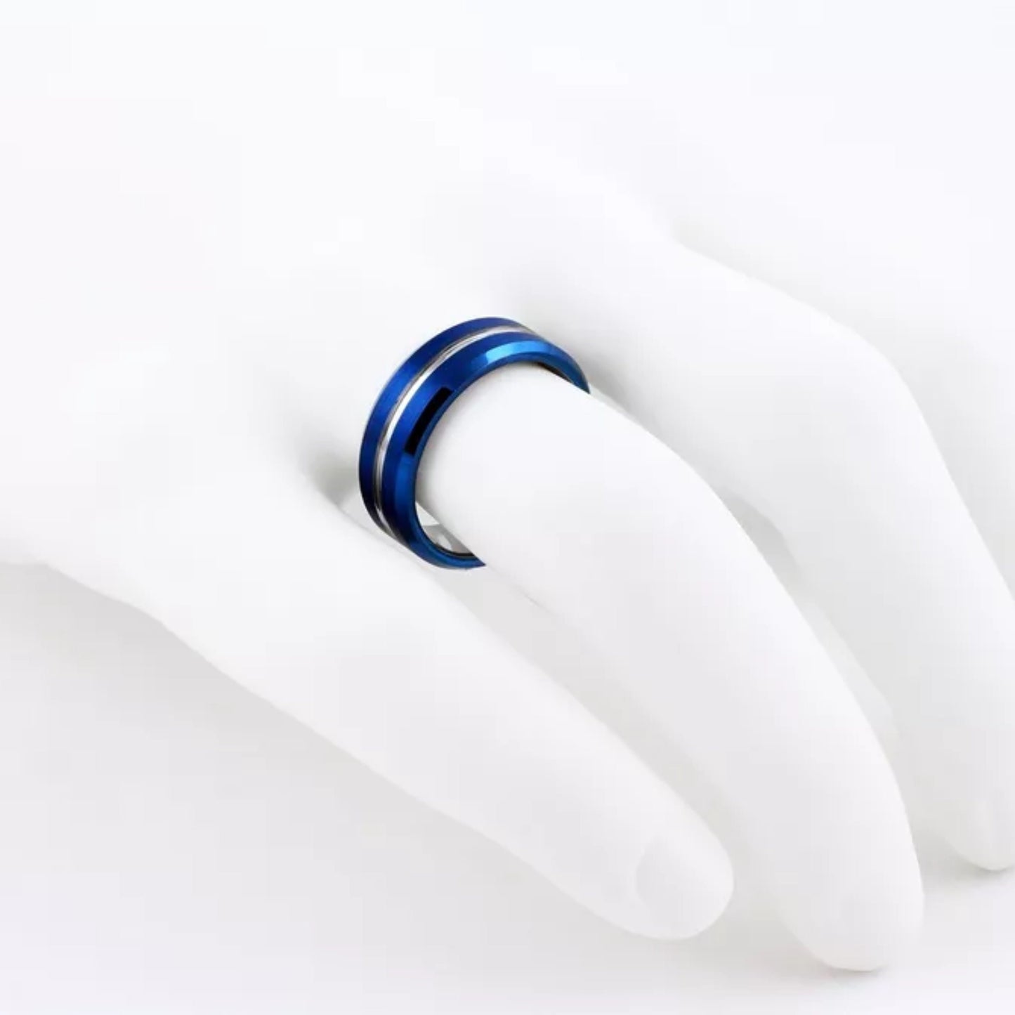 First Responder Jewelry for Nurses | Customizable 6mm Blue Ring for Caretaker | Thin White line inlay Ring Band