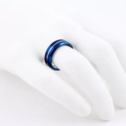 First Responder Jewelry for Nurses | Customizable 6mm Blue Ring for Caretaker | Thin White line inlay Ring Band