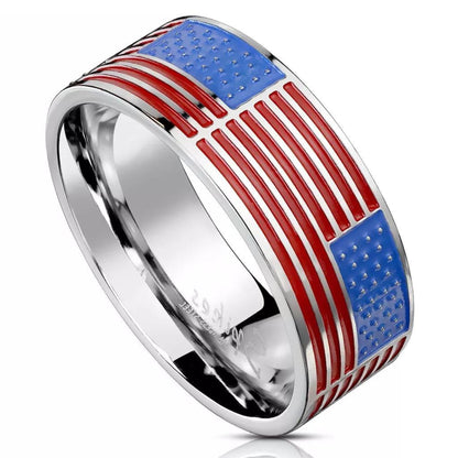 4th July Independence Day Jewelry | Stainless Steel Men's Wedding Band Ring USA | United States American Flag Imprinted