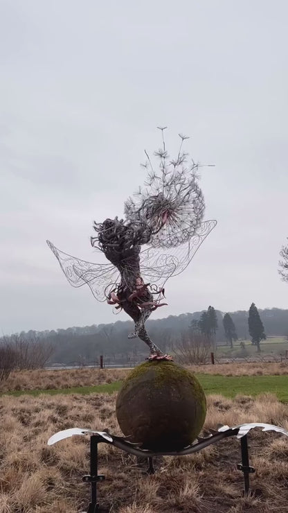 Dancing Fairy and Dandelion, Garden Art Sculpture, Stainless Steel Statue, Festival Decoration, Outdoor Courtyard, Lawn, Terrace Metal Decoration Halloween Christmas Gift