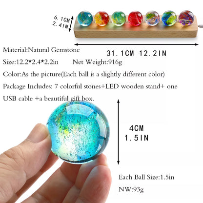 7 Chakra Healing Spheres with LED Wooden Stand